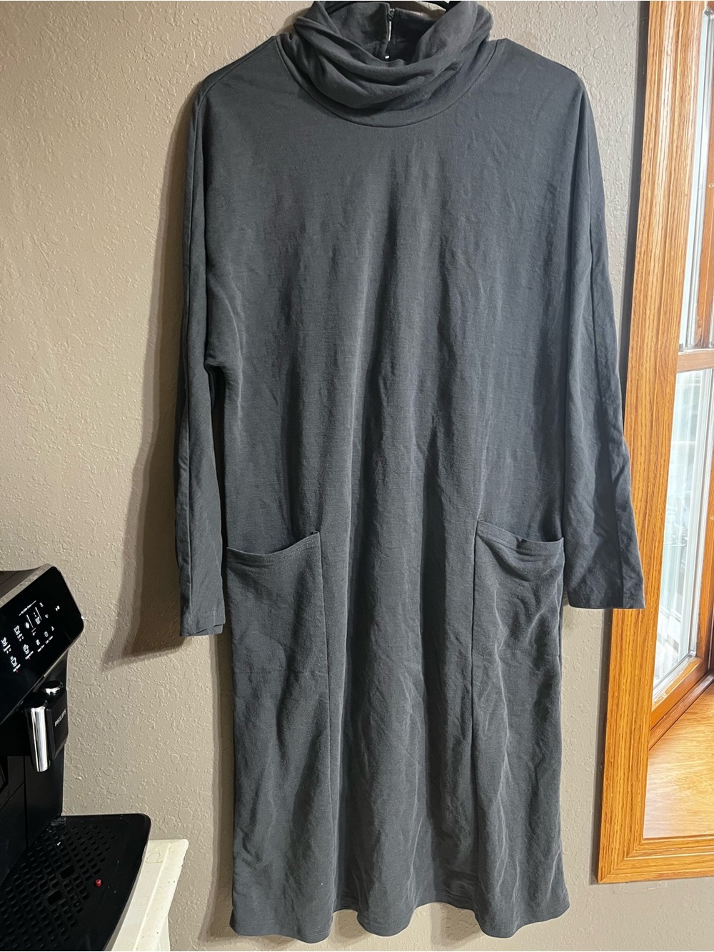 Roolee Charcoal Gray Long Sleeve Cowl Neck Pocket Dress